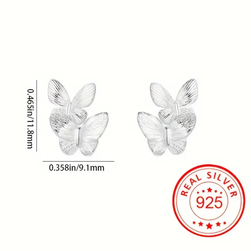 Sterling Silver Double Butterfly Stud Earrings - Picture 3 of 3